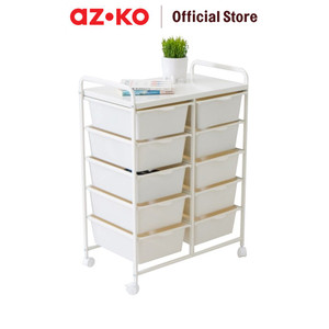 AZKO Stora Rak Penyimpanan Dengan 10 Tray Plastik - Putih