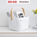 AZKO Stora Keranjang Penyimpanan Handle Kayu Wood Handle Storage Basket Storage Basket Kotak Penyimpanan Serbaguna Bin Organizer Tempat Simpan Barang - Putih