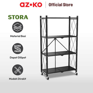 AZKO Stora Rak Penyimpanan 4 Tingkat Foldable - Hitam