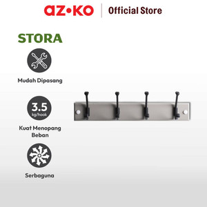 AZKO Stora 45x7x7 Cm Gantungan Pakaian Dinding 4 Kait - Abu-Abu