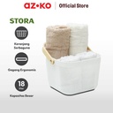 AZKO Stora Keranjang Penyimpanan Handle Kayu Wood Handle Storage Basket Storage Basket Kotak Penyimpanan Serbaguna Bin Organizer Tempat Simpan Barang - Putih