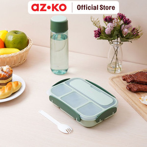 AZKO Kris Kotak Makan 3 Sekat Dengan Botol Minum & Tas - Hijau