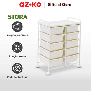 AZKO Stora Rak Penyimpanan Dengan 10 Tray Plastik - Putih