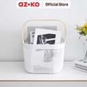 AZKO Stora Keranjang Penyimpanan Handle Kayu Wood Handle Storage Basket Storage Basket Kotak Penyimpanan Serbaguna Bin Organizer Tempat Simpan Barang - Putih