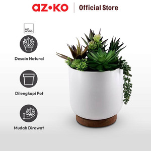 AZKO Arthome 27 Cm Tanaman Artifisial Succulent Mix Dengan Pot Putih