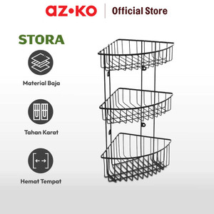 AZKO Stora Rak Dinding Sudut Kamar Mandi 3 Tingkat