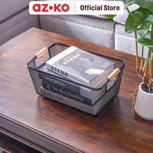 AZKO Stora 36x23x15 Cm Keranjang Penyimpanan Wood Handle - Hitam