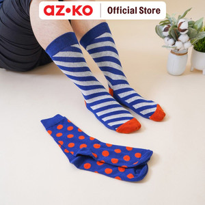 AZKO Ataru Set 2 Pasang Kaus Kaki Wanita Crew - Navy/Kuning