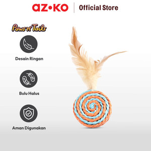 AZKO Paws N Tail Mainan Kucing Woven Round Dengan Bulu - Biru