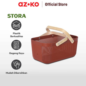 AZKO Stora 40x25x18 Cm Keranjang Penyimpanan Wood Handle - Merah