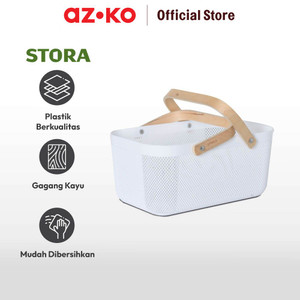 AZKO Stora 40x25x18 Cm Keranjang Penyimpanan Wood Handle - Putih