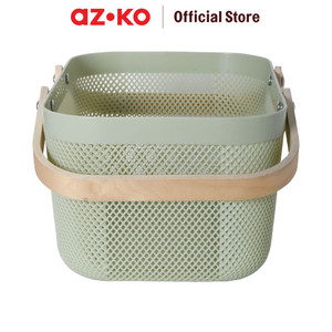 AZKO Stora 40x25x18 Cm Keranjang Penyimpanan Wood Handle - Hijau