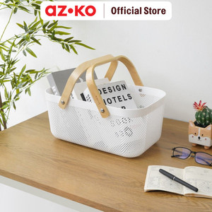 AZKO Stora 40x25x18 Cm Keranjang Penyimpanan Wood Handle - Putih