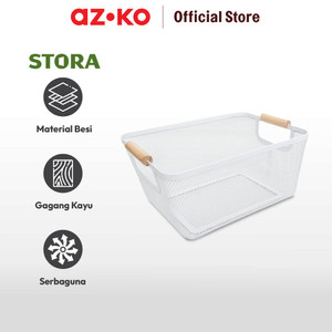 AZKO Stora 36x23x15 Cm Keranjang Penyimpanan Wood Handle - Putih