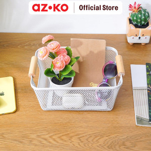 AZKO Stora 24.X17x11 Cm Keranjang Penyimpanan Wood Handle - Putih