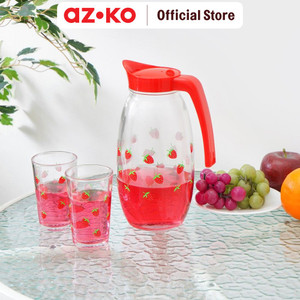 AZKO Kris Set 7 Pcs Teko Dan Gelas Kaca Strawberry