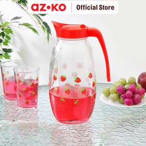 AZKO Kris Set 7 Pcs Teko Dan Gelas Kaca Strawberry