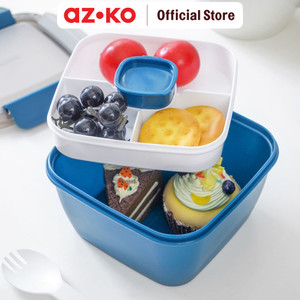 AZKO Kris 1.1 ltr Kotak Makan 3 Sekat Dengan Wadah Saus - Biru