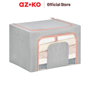 AZKO Stora 60X42X40 Cm Kotak Penyimpanan Lipat Ritsleting - Abu-Abu