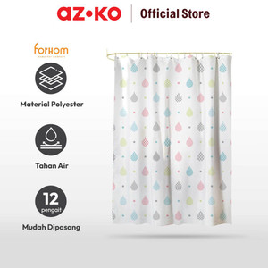 AZKO Forhom 180x180 Cm Tirai Kamar Mandi Dengan Hooks Waterdrop A