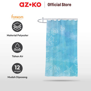 AZKO Forhom 180x180 Cm Tirai Kamar Mandi Dengan C Hooks Seashell