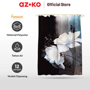 AZKO Forhom 180x180 Cm Tirai Kamar Mandi Dengan C Hooks Flower