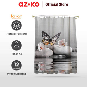 AZKO Forhom 180x180 Cm Tirai Kamar Mandi Dengan Hooks Butterfly