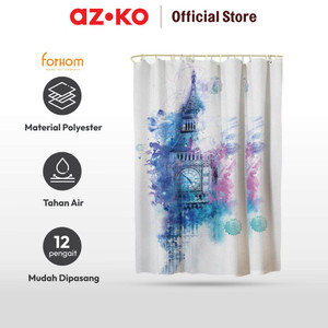 AZKO Forhom 180x180 Cm Tirai Kamar Mandi Dengan C Hooks Bell