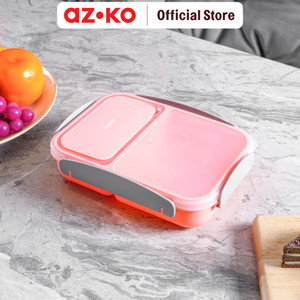 AZKO Kris 1.1 ltr Kotak Makan 2 Sekat Dengan Sendok Garpu - Pink Muda