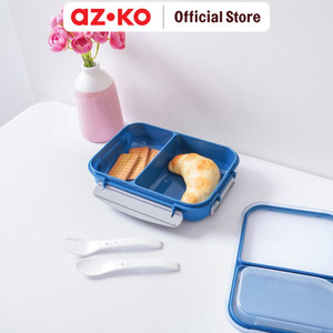 AZKO Kris 1.1 ltr Kotak Makan 2 Sekat Dengan Sendok Garpu - Biru Muda