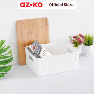 AZKO Stora 16 Ltr Kotak Penyimpanan Dengan Tutup Bambu - Putih
