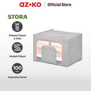 AZKO Stora 60X42X40 Cm Kotak Penyimpanan Lipat Ritsleting - Abu-Abu