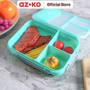 AZKO Kris 1.7 ltr Kotak Makan 3 Sekat Dengan Sendok & Garpu - Hijau