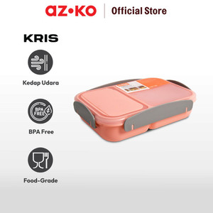 AZKO Kris 1.1 ltr Kotak Makan 2 Sekat Dengan Sendok Garpu - Pink Muda
