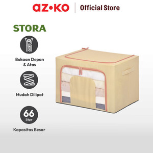 AZKO Stora 50X40X33 Cm Kotak Penyimpanan Lipat Ritsleting - Beige