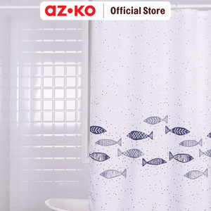 AZKO Forhom 180x200 Cm Tirai Kamar Mandi Dengan C Hooks Fish - Blue