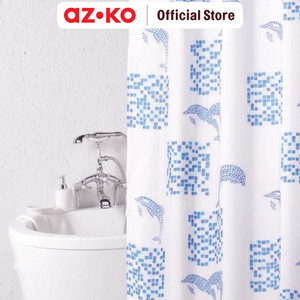 AZKO Forhom 180x200 Cm Tirai Kamar Mandi Dengan Hooks M - Biru
