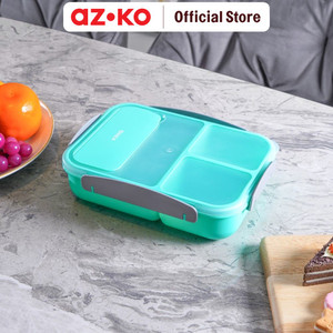 AZKO Kris 1.7 ltr Kotak Makan 3 Sekat Dengan Sendok & Garpu - Hijau