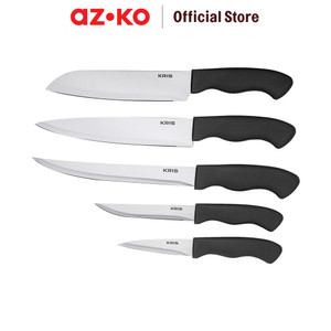 AZKO Kris Set 6 Pcs Pisau Dengan Block Penyimpanan - Cokelat/Hitam