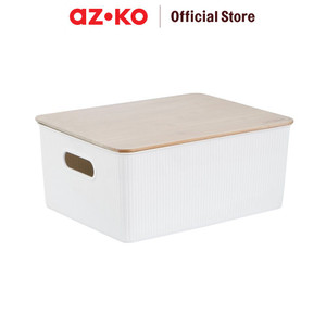 AZKO Stora 16 Ltr Kotak Penyimpanan Dengan Tutup Bambu - Putih