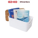 AZKO Stora 28X18X13 Cm Kotak Penyimpanan Dengan Tutup Bambu - Putih