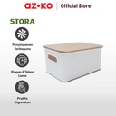 AZKO Stora 28X18X13 Cm Kotak Penyimpanan Dengan Tutup Bambu - Putih