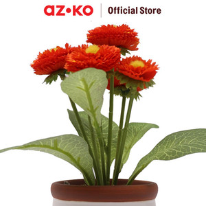 AZKO Arthome 15.2 Cm Bunga Artifisial Chrysanthm Dengan Pot - Orange