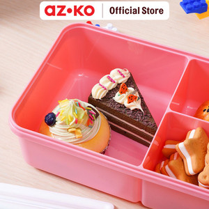 AZKO Ataru 1.3 ltr Kotak Makan 3 Sekat Fruit Mix - Pink Lunch Box Food Grade Food Box Kotak Bekal Makan Wadah Makanan