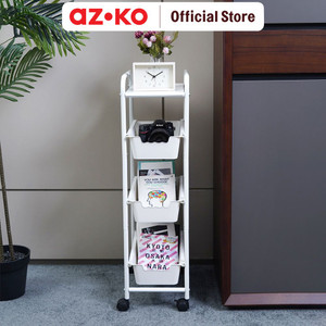 AZKO Stora Rak Troli 4 Tingkat Slim Frame Metal - Putih tempat penyimpanan multifungsi storage trolley wheels rack perlengkapan rumah tangga
