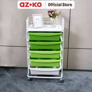 AZKO Stora Rak Troli 5 Tingkat Dengan Keranjang Frame Metal - Hijau tempat penyimpanan multifungsi storage trolley wheels rack perlengkapan rumah tangga
