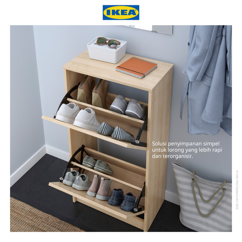 IKEA BISSA Rak Kabinet Sepatu Dengan 2 Kompartmen Kayu 49x28x93 cm