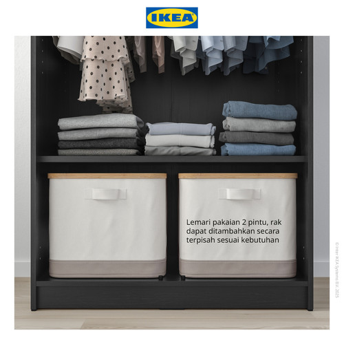 IKEA RAKKESTAD Lemari Pakaian 2 Pintu Minimalis Hitam 79x176 cm