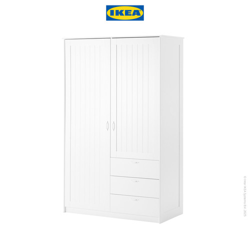 IKEA MUSKEN Lemari Pakaian 2 Pintu dan 3 Laci Putih 124x60x201 cm