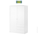 IKEA MUSKEN Lemari Pakaian 2 Pintu dan 3 Laci Putih 124x60x201 cm